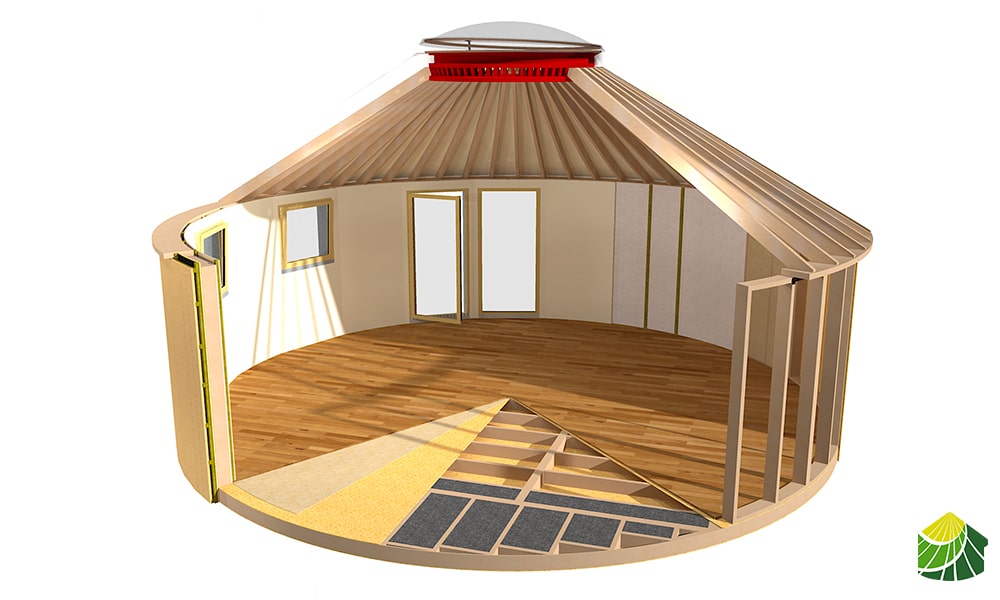 Grundriss für die innenausstattung einer holzyurte