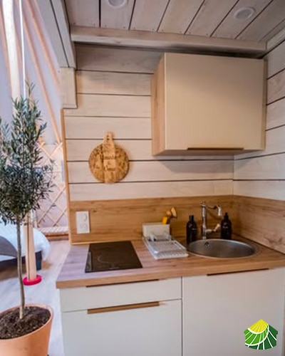 Fitted kitchen specially designed for a contemporary yurt