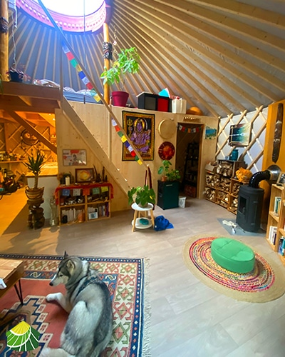 Living area contemporary wooden yurt