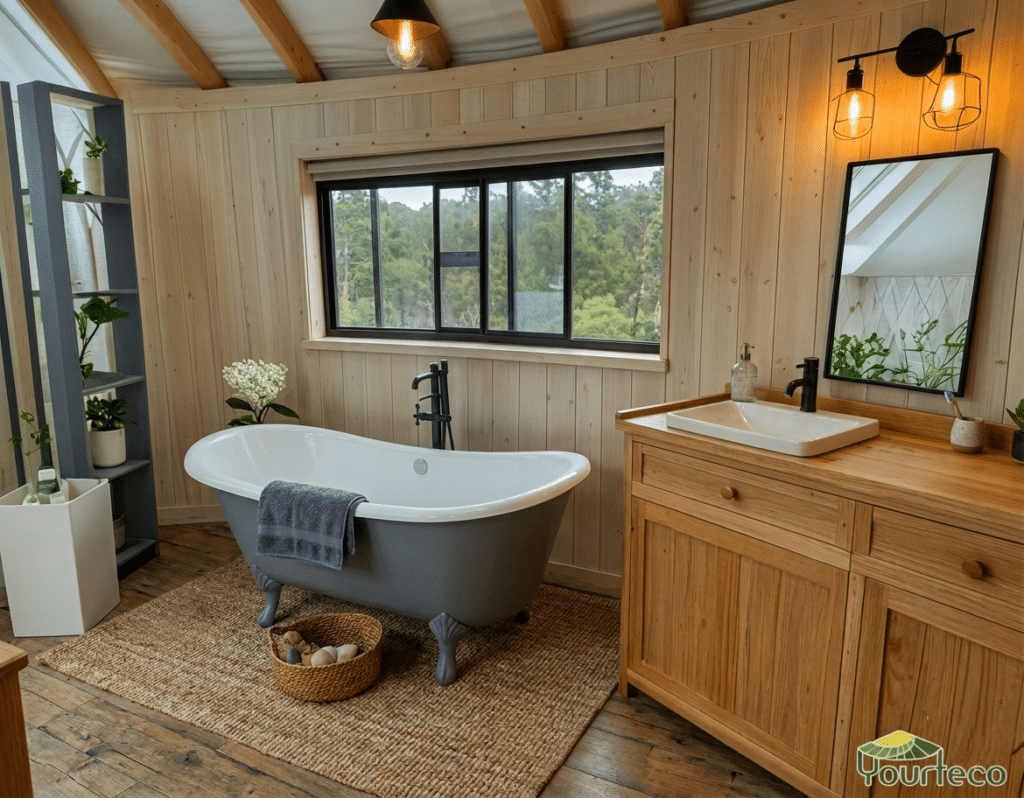 Salle de bain dans une yourte à ossature bois ( Yob )
